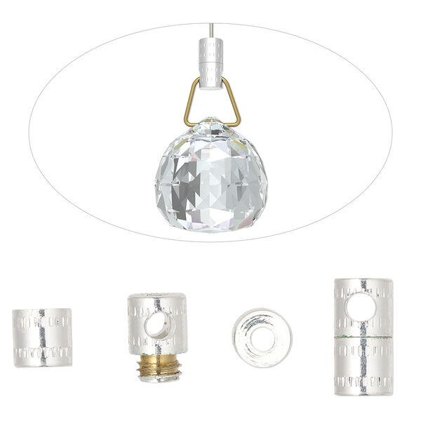 Connector twist-in 1pkg4 silver finish brass, 12x6mm cross-drilled barrel / 2.2-2.7mm hole / 2 loops image number 0