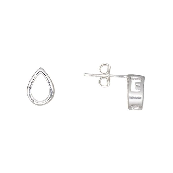 Earstud 1pkg2 sterling silver, 9x7mm pear / 7x5mm pear 3-prong setting, 1 pair image number 0