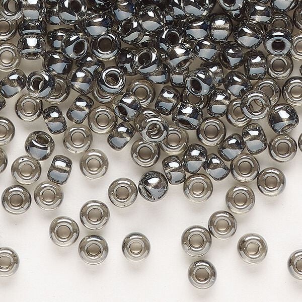 Seed bead, Miyuki, glass, pkg/25g, #6 rocaille, translucent steel-lined luster crystal clear (RR-2276). image number 0