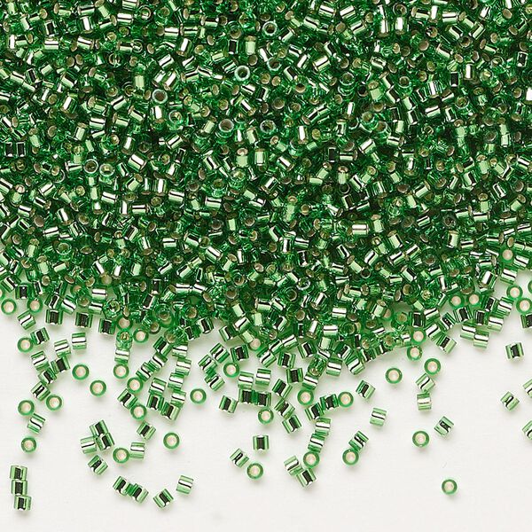 Seed bead, Delica®, glass, pkg/50g, #15 round, transparent silver-lined green (DBS-0046). image number 0