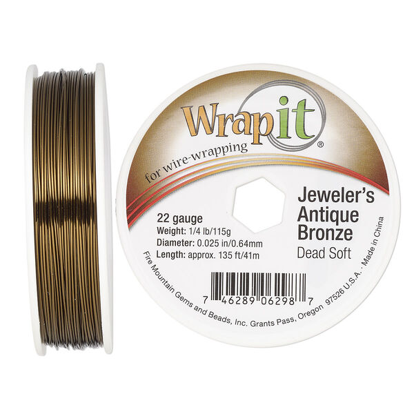 Wire, Wrapit®, jeweler's antique bronze, dead-soft, round, 22 gauge. Sold per 0.25-pound spool, approximately 130 feet. image number 0