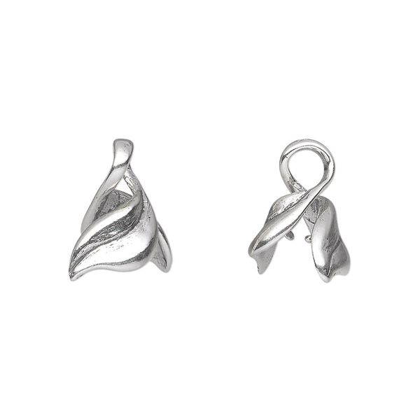 Bail, ice-pick, antiqued sterling silver, 11x8mm twisted leaf, 4mm grip length. Sold individually. image number 0