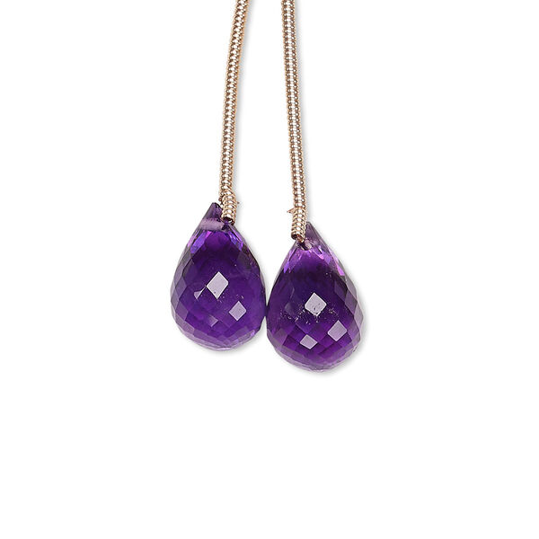 Amethyst 1pkg2, hand-cut top-drilled faceted teardrop bead natural 12x8mm-13x9mm image number 0
