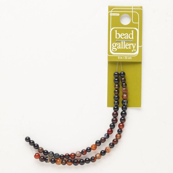 Bead, red agate and black agate (dyed/heated), pkg/9 inches, 4-5mm machine-cut round, C grade. image number 0