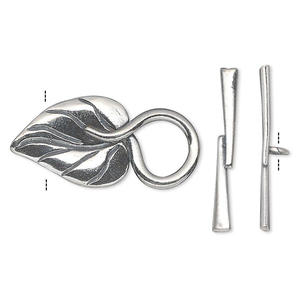 Clasp, JBB Findings, toggle, antiqued sterling silver, 27x13mm leaf with hidden loop. Sold individually. image number 0