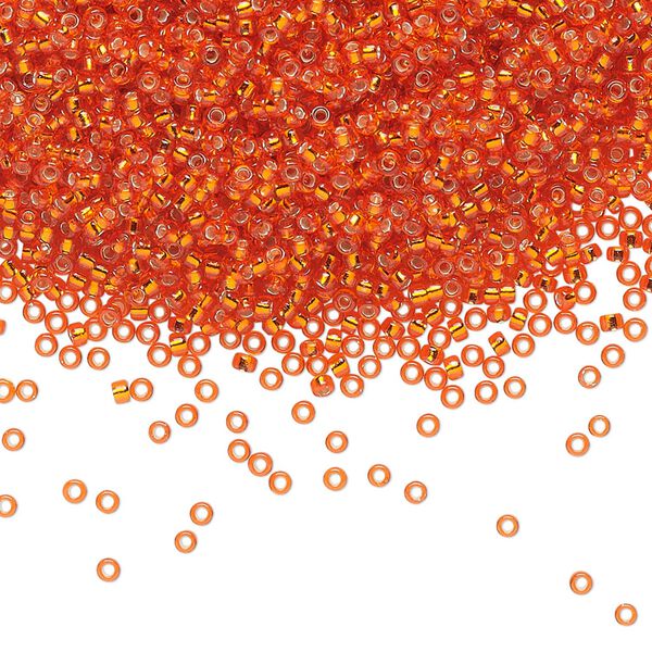 Seed bead, Miyuki, glass, pkg/35g, #15 rocaille, transparent silver-lined tangerine (RR-9). image number 0