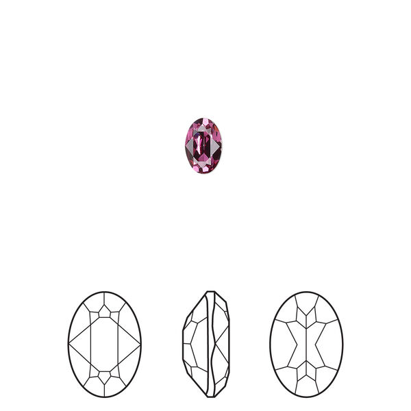 Fancy stone 360pk dark rose foil back, Swarovski® 6x4mm oval 4120 image number 0