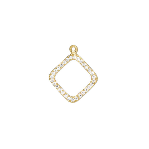 Drop, cubic zirconia and gold-finished sterling silver, clear, 14.5mm single-sided open diamond. Sold individually. image number 0
