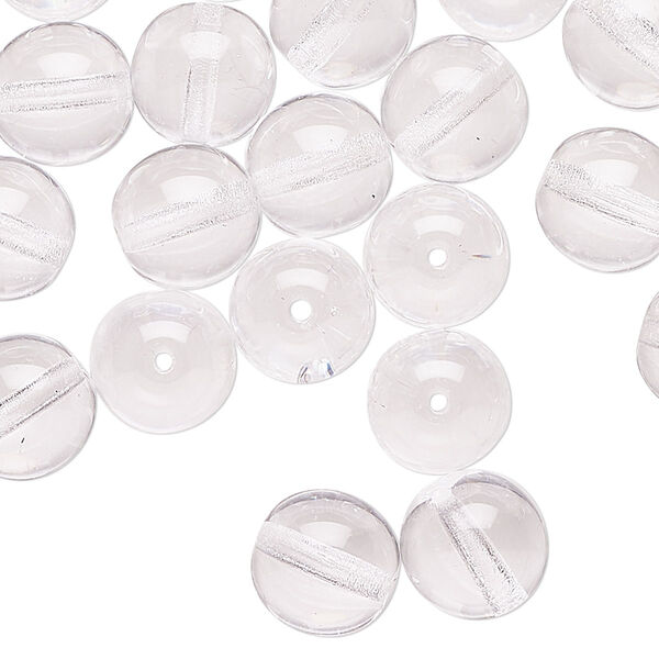 Bead, Czech glass druk, transparent clear, 10mm round. Sold per 15-1/2" to 16" strand. image number 0