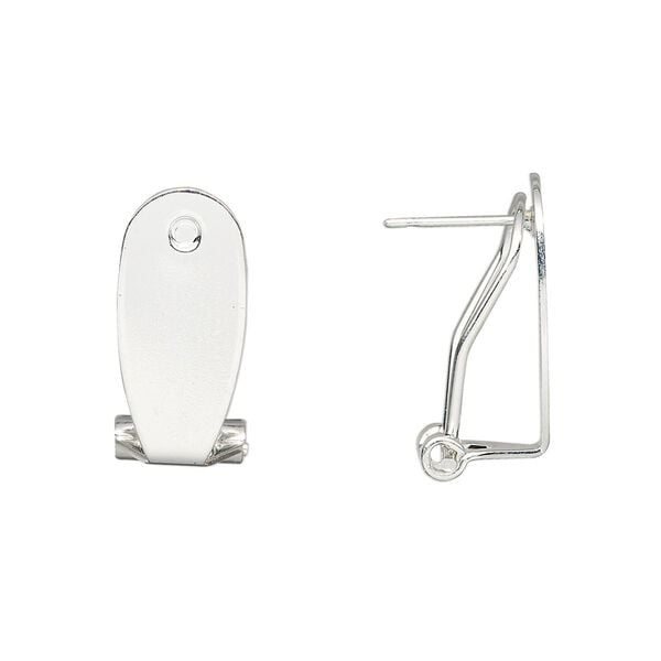 Earstud, silver-finished steel, 19x8.5mm flat oval with self-closing clip. Sold per pkg of 2 pairs. image number 0