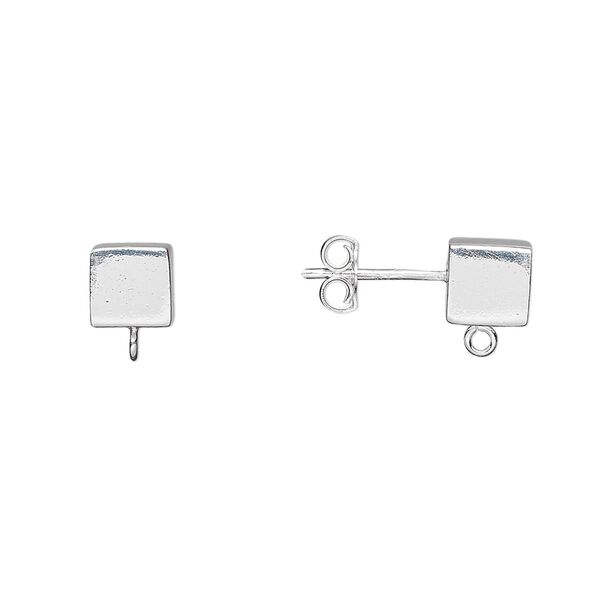 Earstud 1pkg2 sterling silver, 6mm cube / open loop, 1 pair image number 0