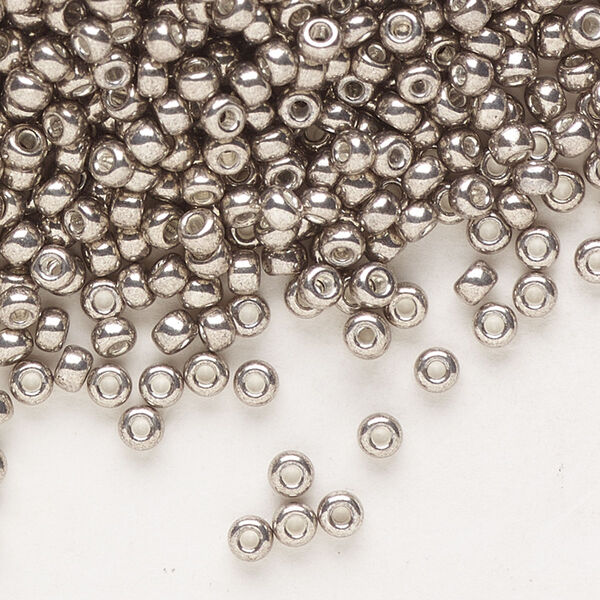Seed bead, Miyuki, glass, pkg/50g, #8 rocaille, opaque galvanized pewter, (RR-1095). image number 0