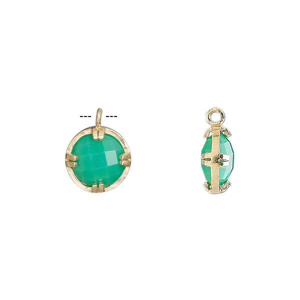 Drop, chalcedony (dyed) and gold-finished sterling silver, sea green, 10mm double-sided faceted round. Sold individually. image number 0