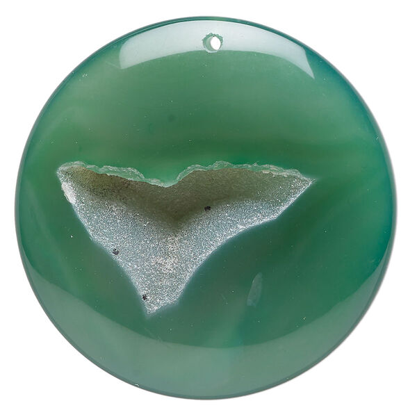 Druzy green agate 1pkg1, puffed flat round focal 50-52mm image number 0