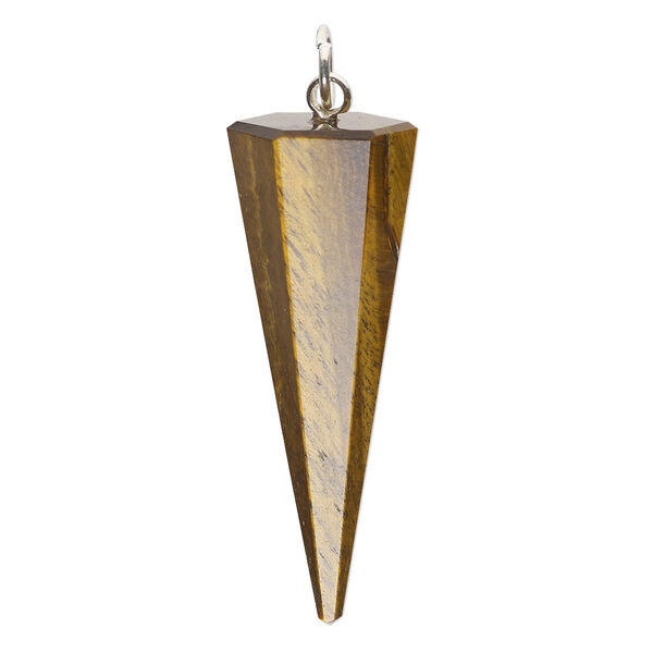 Tigereye / brass 1pkg1, silver-plated hand-cut faceted hexagon point focal natural 38x14mm image number 0