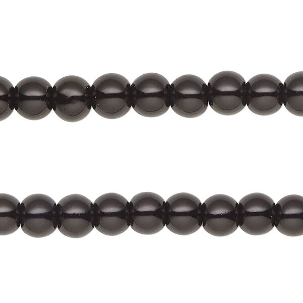 Bead, glass pearl, black, 6mm round. Sold per pkg of (2) 15-inch strands, approximately 140 beads. image number 0