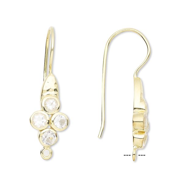 Ear wire fishhook 1pkg2 quartz (natural), 30mm / closed loop, 20 gauge gold-finished brass 1 pair image number 0