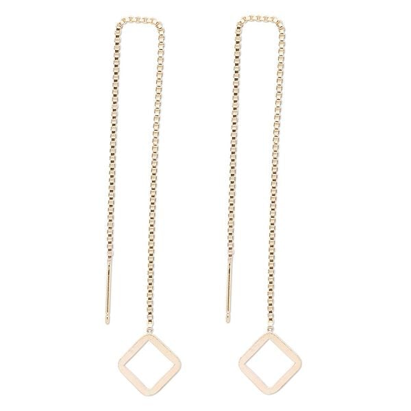 Ear thread, 14Kt gold-filled, 4-1/2 inch chain with 10.5x10.5mm diamond. Sold per pair. image number 0