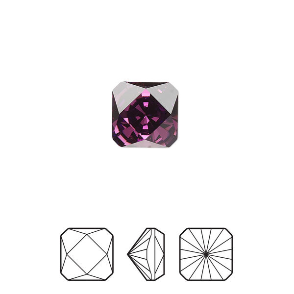 Fancy stone 2pk amethyst foil back, Crystal Passions® 10mm prismatic square 4499 image number 0