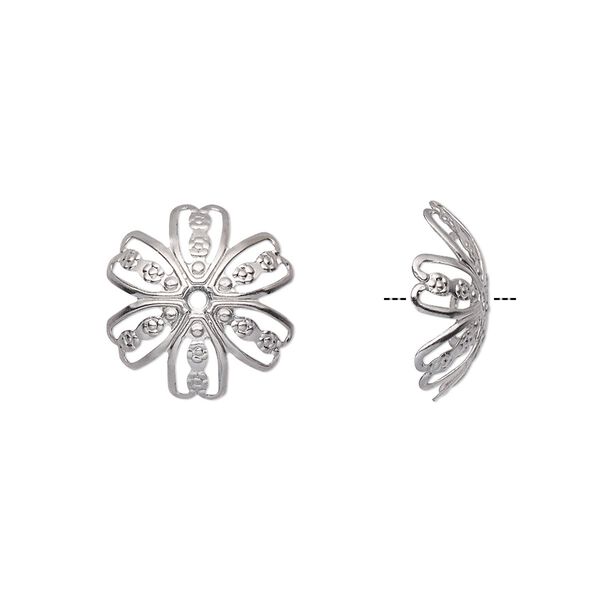 Bead cap, stainless steel, 14x4mm round filigree, fits 14-16mm bead. Sold per pkg of 20. image number 0