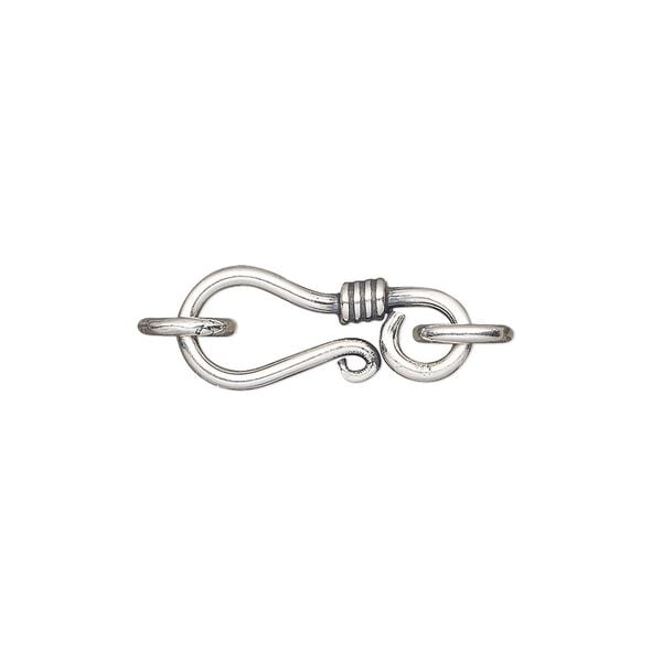 Clasp, hook-and-eye, sterling silver, 14x8mm with jump ring. Sold per pkg of 2. image number 0