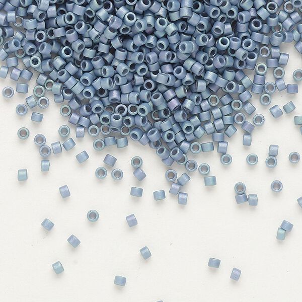 Seed bead, Delica®, glass, pkg/50g, #11 round, opaque matte rainbow steel blue (DB-0376). image number 0
