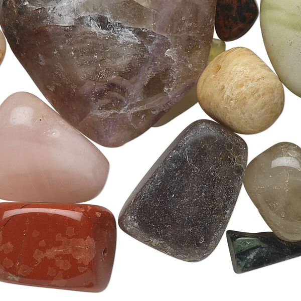 Multi-gemstone / glass 1pkg1, tumbled nugget bead 1/4 lb mix small to large image number 0