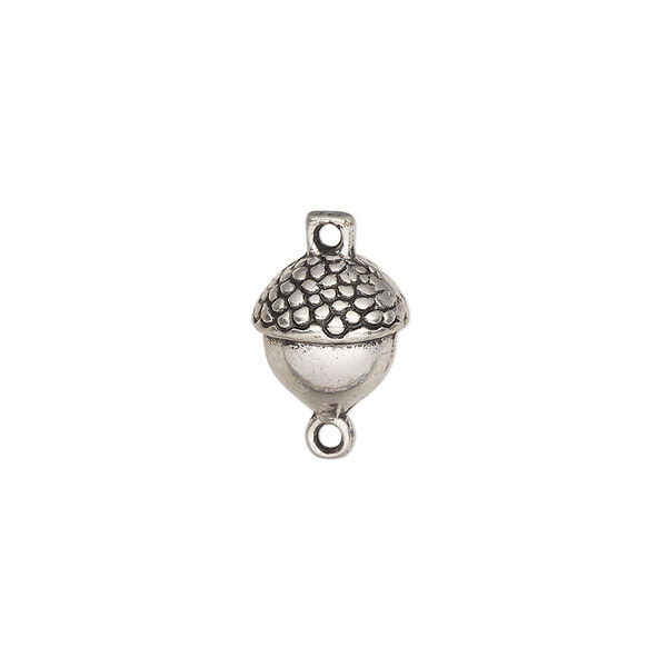 Link, antique silver-finished "pewter" (zinc-based alloy), 11x10mm acorn. Sold per pkg of 6. image number 0
