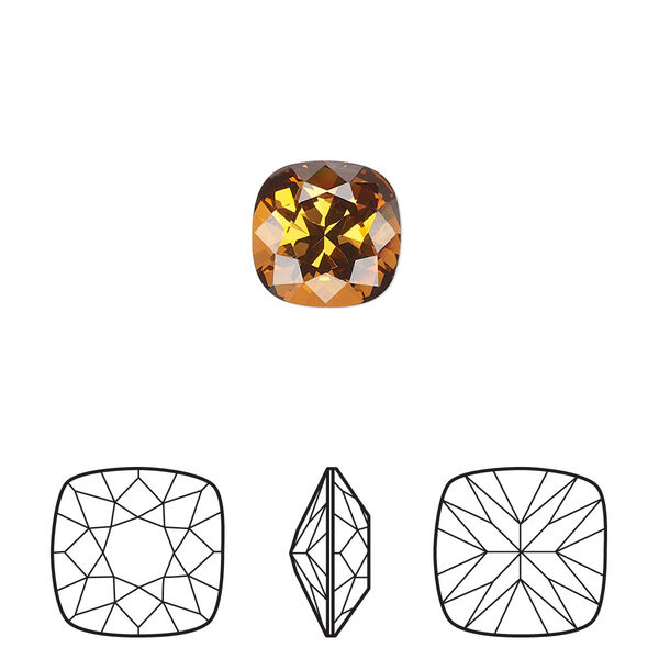 Fancy stone 6pk light amber foil back, Crystal Passions® 10mm square 4470 image number 0
