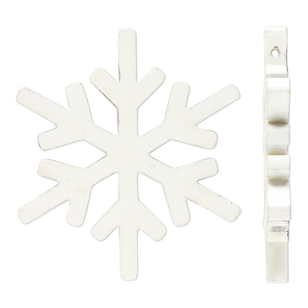 Focal, painted mango wood, white, 57x50mm side-drilled snowflake. Sold per pkg of 2. image number 0
