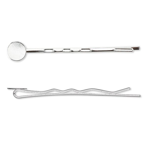 Hair clip, silver-plated brass, 63mm with 10mm pad. Sold per pkg of 12. image number 0