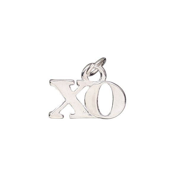 Charm, silver-finished "pewter" (zinc-based alloy), 19x10mm single-sided "XO" with 6mm jump ring. Sold per pkg of 2. image number 0