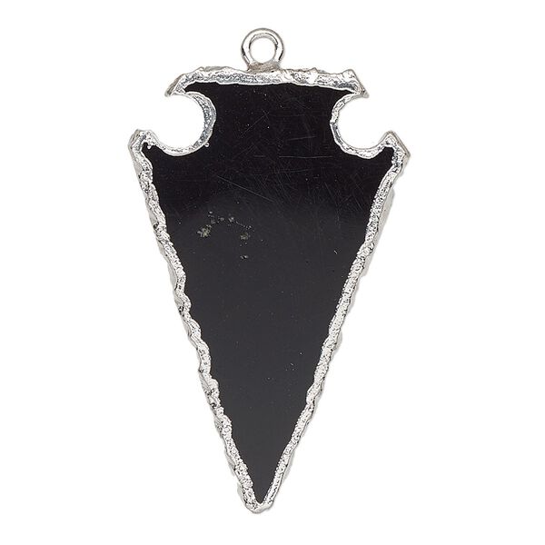 Black onyx / sterling silver 1pkg1, electroplated hand-cut arrowhead charm 36x22mm image number 0
