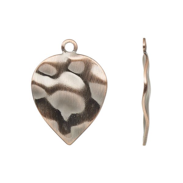 Drop, antique copper-plated steel, 23x18mm textured leaf. Sold per pkg of 10. image number 0