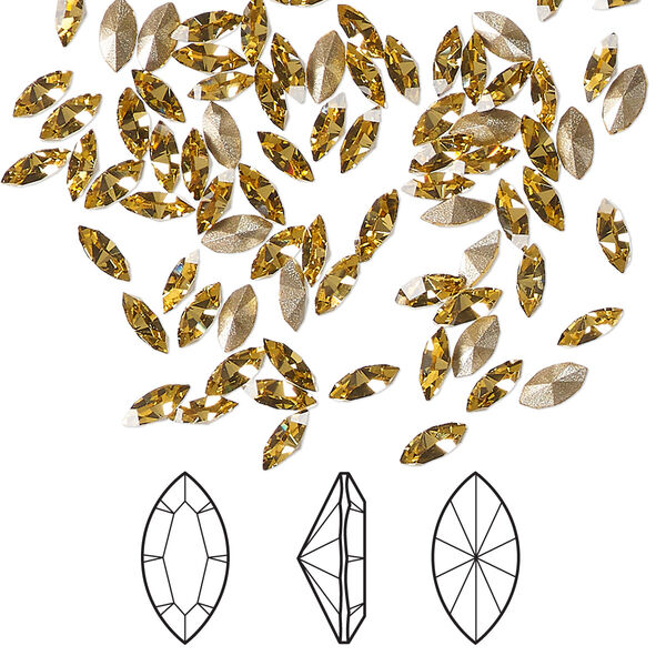 Fancy stone 6pk dark jonquil foil back, Crystal Passions® Regenerated 5x2.5mm navette 4228 image number 0