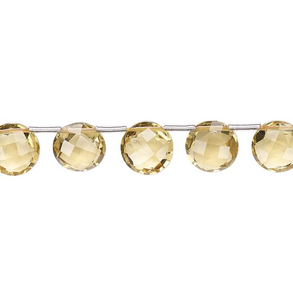 Golden quartz 1pkg11, hand-cut top-drilled faceted puffed round bead 8mm image number 0