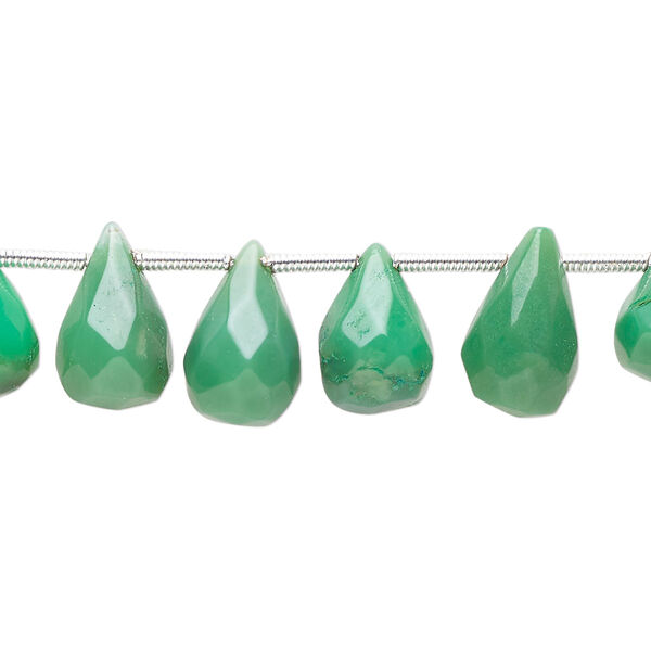 Chrysoprase 1pkg20, hand-cut top-drilled faceted briolette bead natural graduated 11x7mm-15x9mm image number 0
