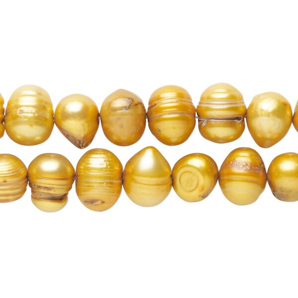 Pearl, cultured freshwater pearl (dyed), pkg/14 inches, gold/copper/brass, 7-11mm semi-potato. image number 0