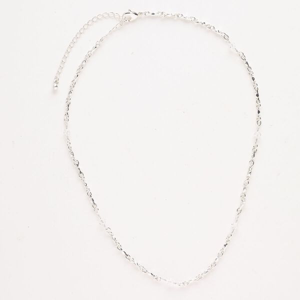 Chain "pewter" zinc-based alloy glass 1pk 3mm 3-inch extender chain lobster claw clasp, silver finish clear 16 inches image number 0