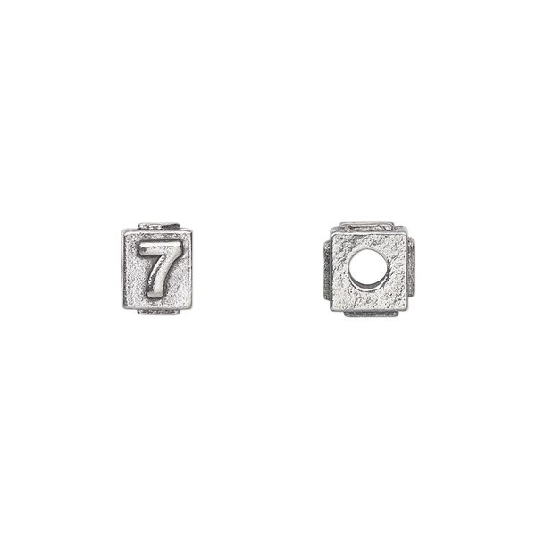 Bead, antiqued pewter (tin-based alloy), 8x6mm rectangle with number "7." Sold per pkg of 4. image number 0