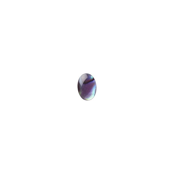 Cabochon, paua shell (dyed / coated), purple, 7x5mm calibrated oval, Mohs hardness 3-1/2. Sold per pkg of 10. image number 0