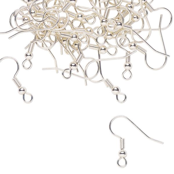 Ear wire fishhook 1pkg50 silver-plated, 20mm / 3mm ball / 4mm coil / open loop, 21 gauge stainless steel / electro-coated pale yellow 25 pair image number 0
