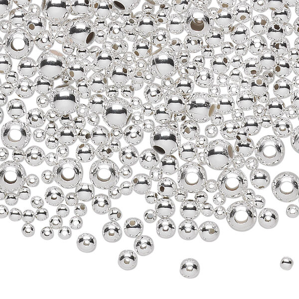 Bead mix, sterling silver, 2-5mm seamless-look round. Sold per 1-troy ounce pkg, approximately 520-540 beads. image number 0