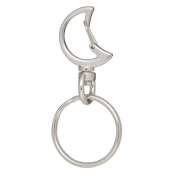 Key ring, imitation rhodium-finished brass and steel, 55.5x25.5mm overall with 21x19.5mm self-closing moon on a swivel and 25.5mm split ring. Sold per pkg of 5. image number 0