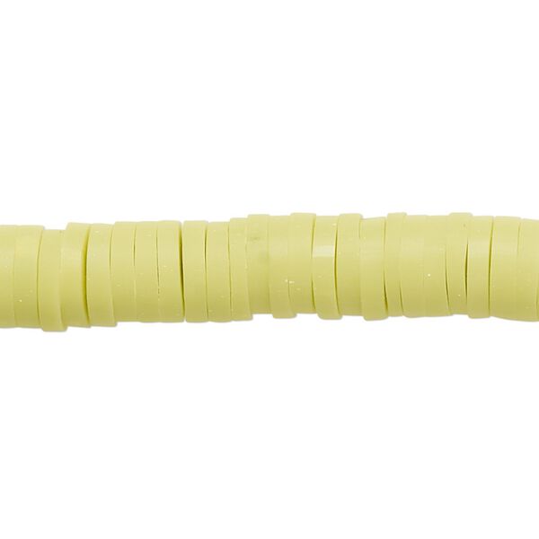 Bead, polymer clay, opaque bright yellow, 8x2mm heishi. Sold per pkg of (2) 15-1/2" to 16" strands. image number 0