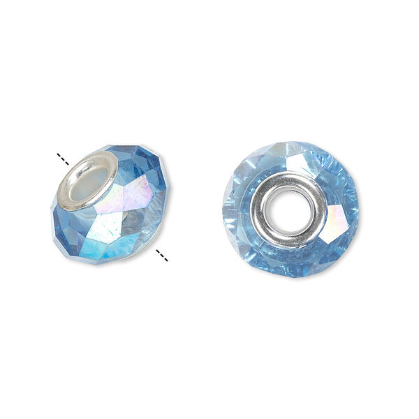 Bead 10pk 32 facets medium blue AB silver plate, Celestial Crystal® Dione® 14x9mm rondelle image number 0