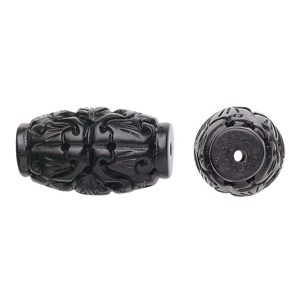 Jet 1pkg1, hand-carved oval bead natural 25x14mm image number 0