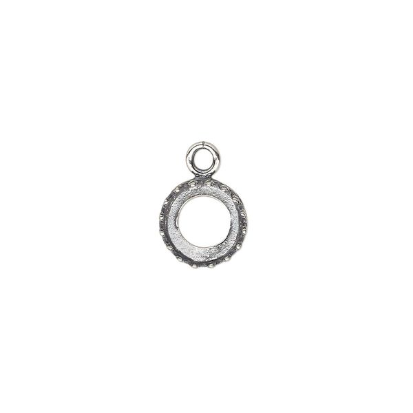 Drop, JBB Findings, antiqued sterling silver, 9mm round with open back and decorative trim, 8mm round bezel setting. Sold individually. image number 0