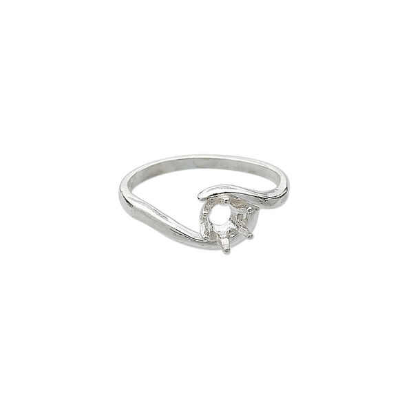 Ring, Sure-Set™, sterling silver, swirl band with 5mm 6-prong round setting, size 6. Sold individually. image number 0