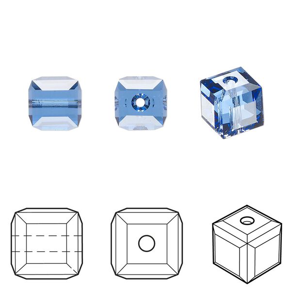 Bead 48pk sapphire, Crystal Passions® 8mm cube 5601 image number 0